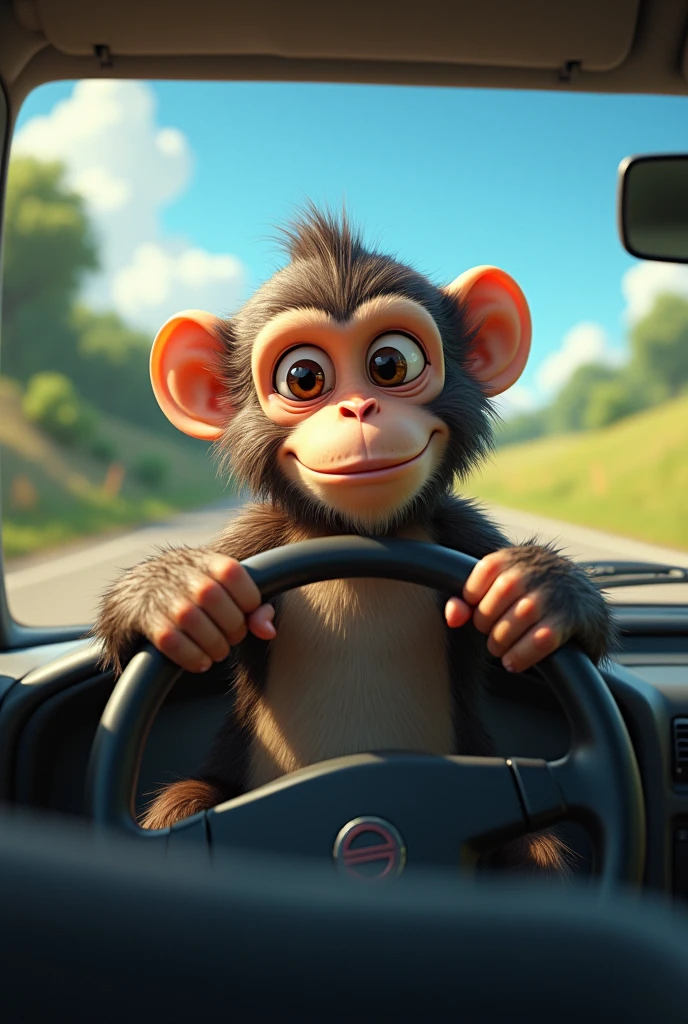Monkey driving car