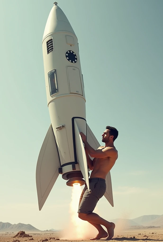 Man pulling rocket