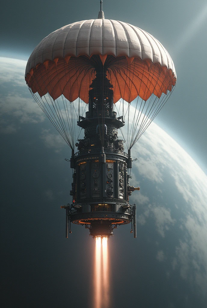 a module that uses a parachute combination, retrorockets and shock absorbers