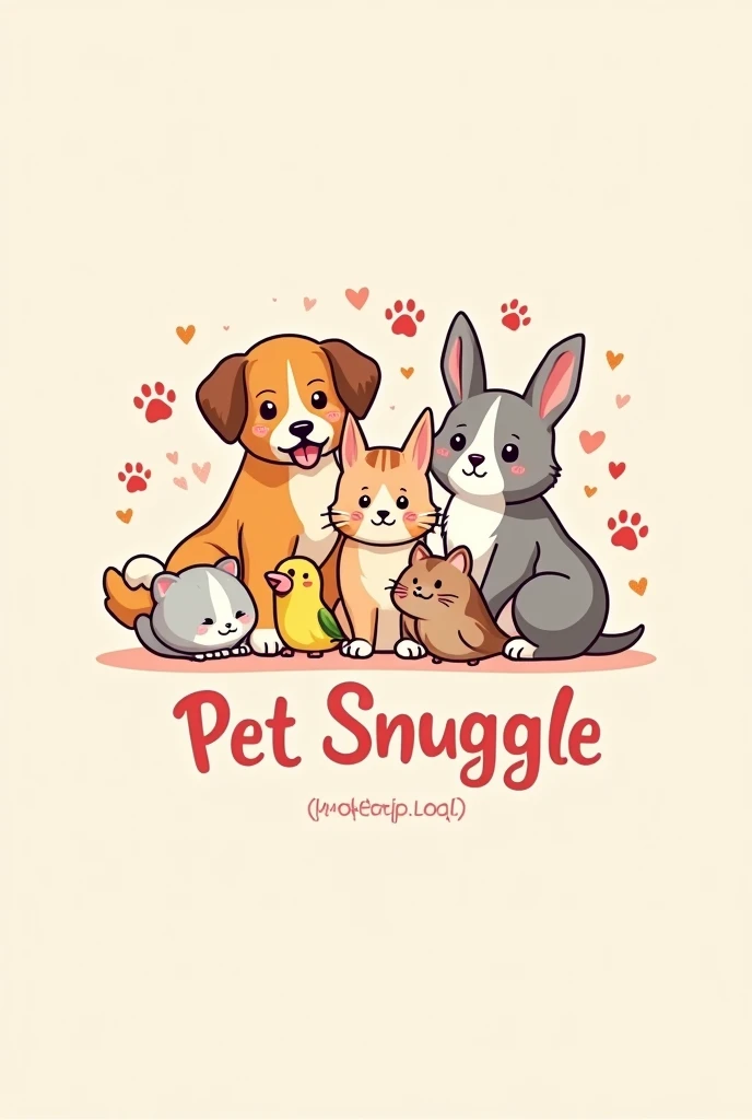 make a logo with 5 pets for a pet shop called pet snuggle