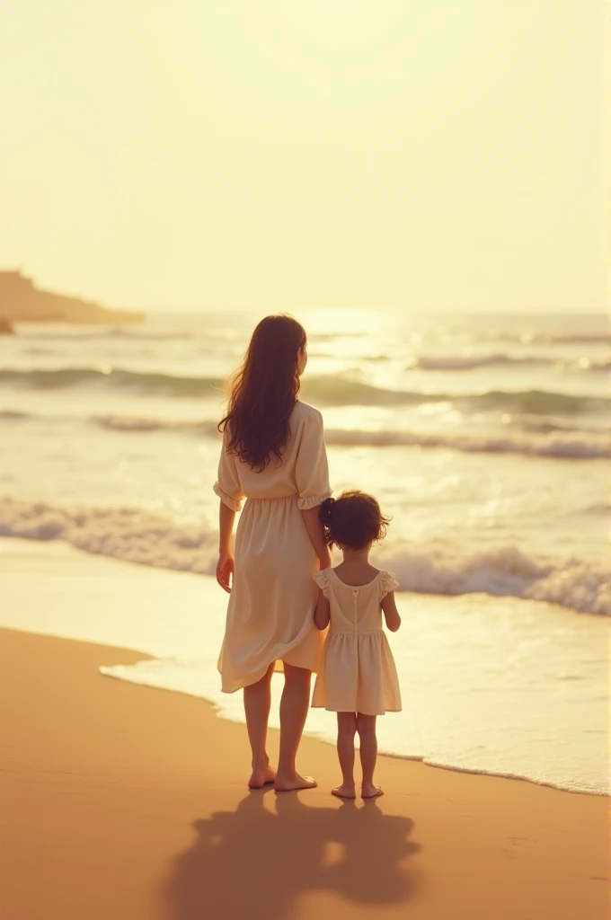 Mother and daughter on the beach 