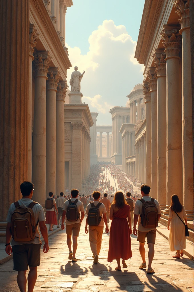 A stroll through ancient Rome with his classmates
