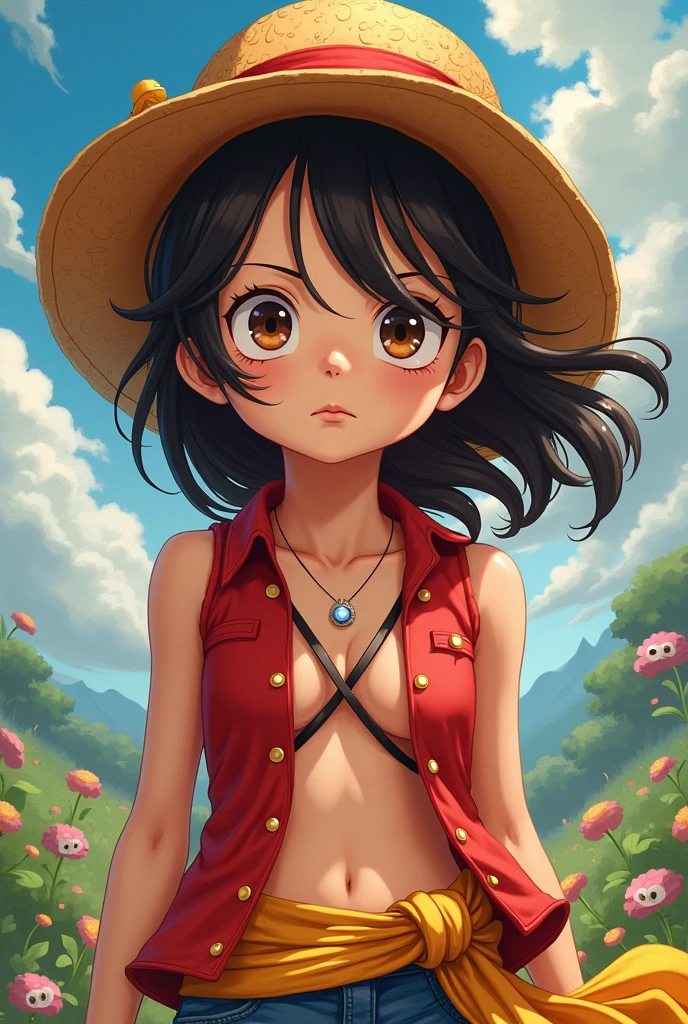 A girl with brown hair and monkey&#39;d Luffy