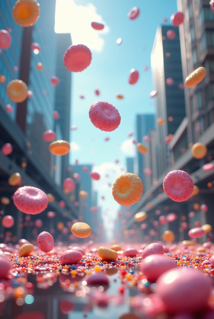 Candy rain falling everywhere like rain on a city
