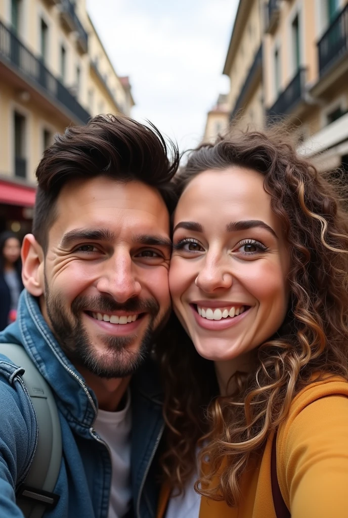 Selfie with bf having messi hair in street using snap cartoon filter