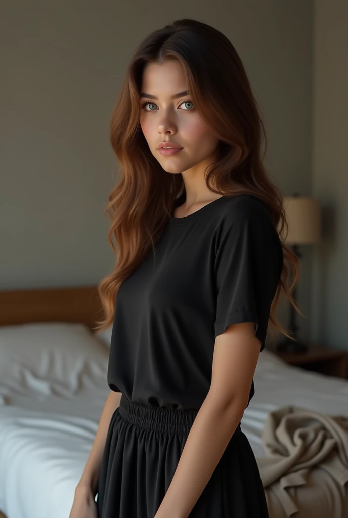 photography,Girl, 25 years, Brown hair, slim,infantry, clear skin, Nubian nose,Red blouse, black skirt, beautiful