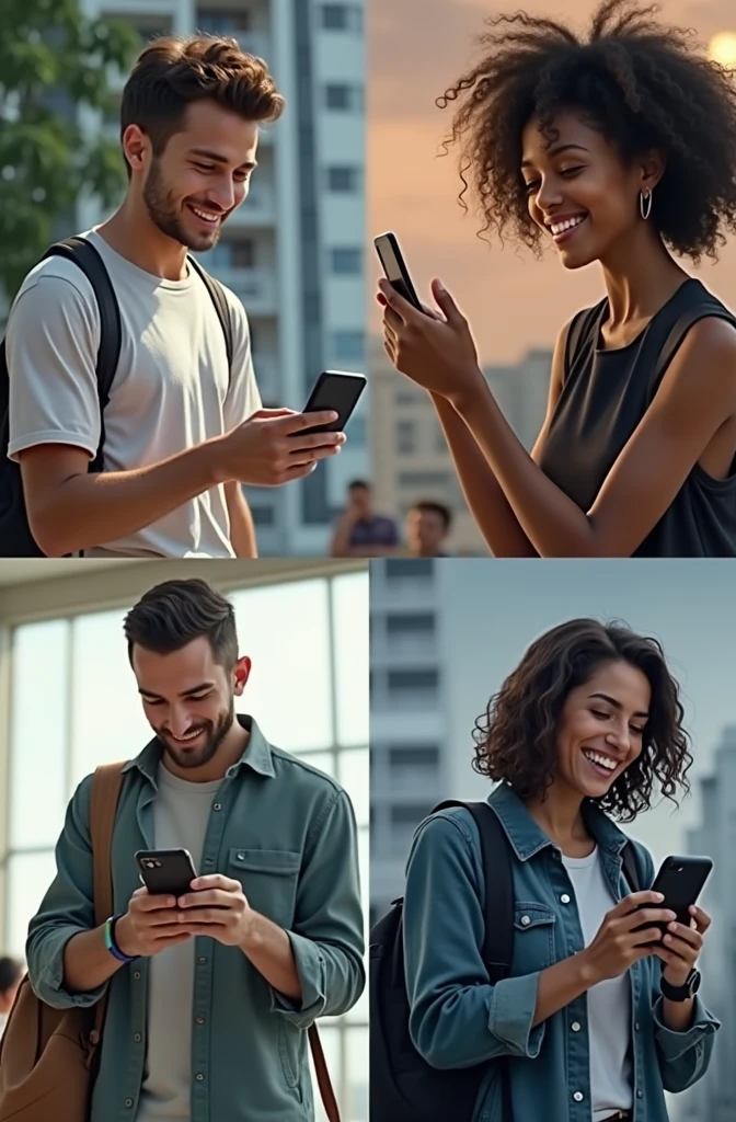Everyone is happy and smiling with the phone in their hand