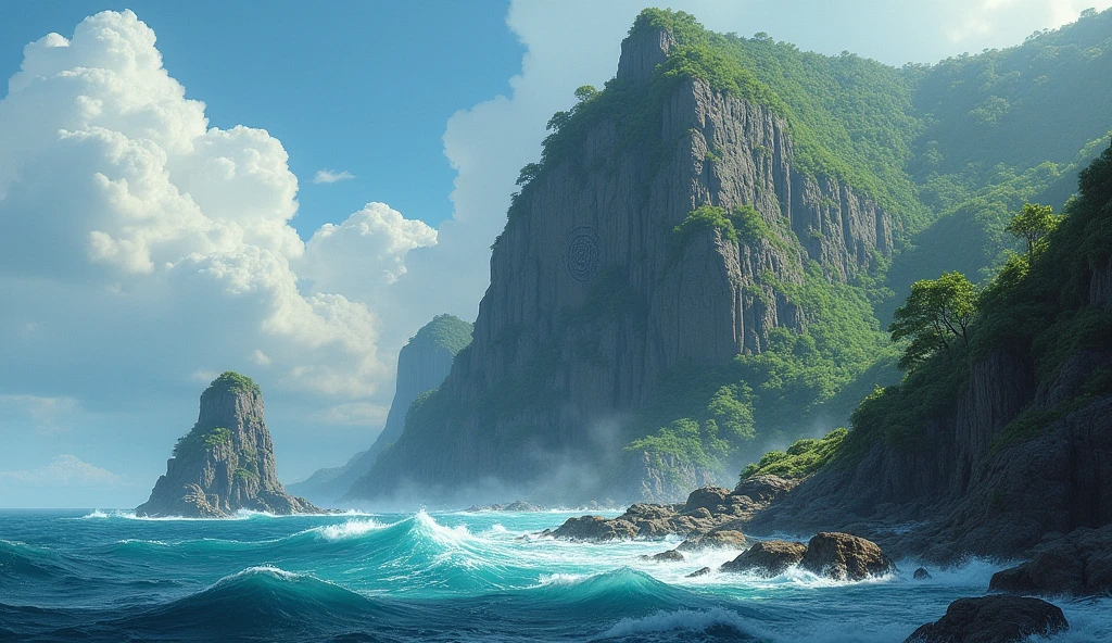Mysterious island nearby sea ancient types
