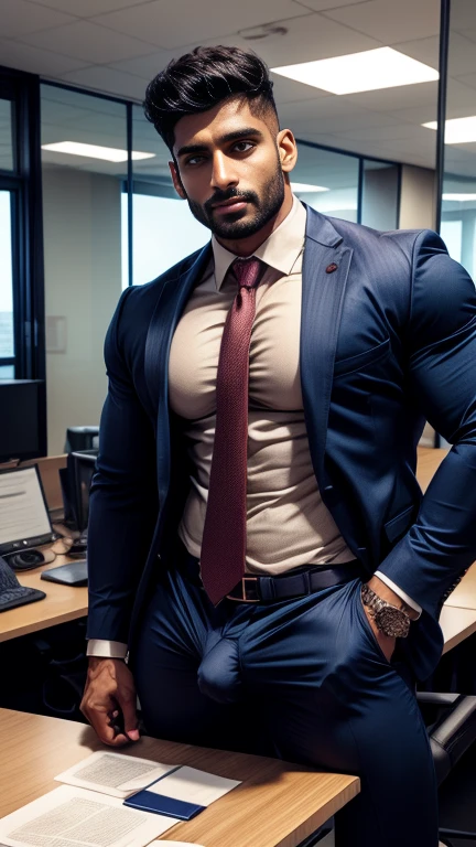 Indian gurjar ARJUN gay man in business suit with underwear, standing in office with spread legs, huge bulge, seductive, hot poses, pornography, erotic, exotic