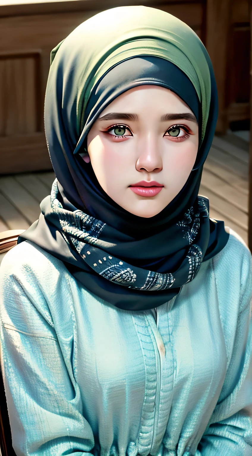 1girl, solo, beautiful face, high detailed realistic eyes, double eyelids, high detailed realistic pupils, (upon body from head to waist:1.36), (wearing hijab:1.37), (moslem headscarf:1.37), reading glasses, sitting alone on a long chair, amazing mosque park background, taj mahal, best quality, masterpiece, highres, black and white moslem female dress, Beautiful face, (upon body from head to waist:1.35), tyndall effect, photorealistic, dark studio, two tone lighting, 8k uhd, dslr, soft lighting, high quality, volumetric lighting, candid, Photograph, high resolution, 4k, 8k, Bokeh, (hyperrealistic girl), (illustration), (high resolution), (extremely detailed), (best illustration), (beautiful detailed eyes), (best quality), (ultra-detailed), (masterpiece), (wallpaper), (photorealistic), (natural light), (rim lighting), (detailed face), (high detailed realistic skin face texture), (anatomically correct), (heterochromic eyes), (detailed eyes), (sparkling eyes), (dynamic pose), (hair completely covered by the hijab:1.35), looking to viewer