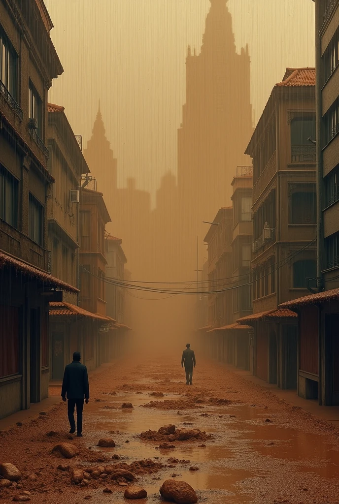 Rain of brown matter falling everywhere like rain on a city