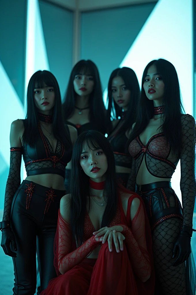 I'm taking photos for a new concept album. Create a girl group concept photo in the style of "expérgo"