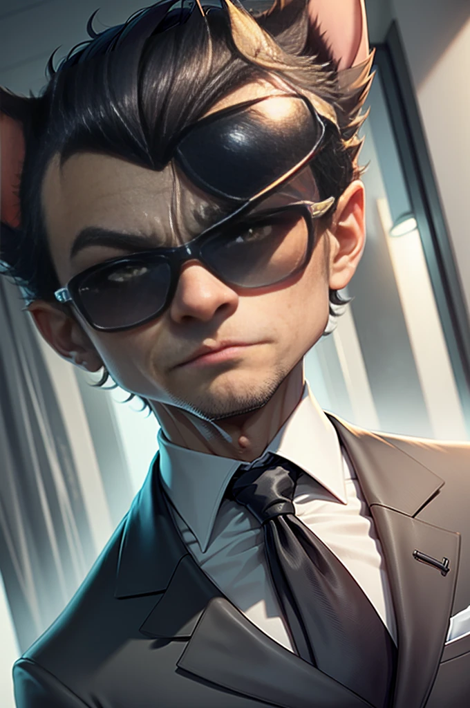 Fucking,movie( Man in black)、Black Suit、Black tie、White shirt、Black sunglasses、Cartoon breed pinscher