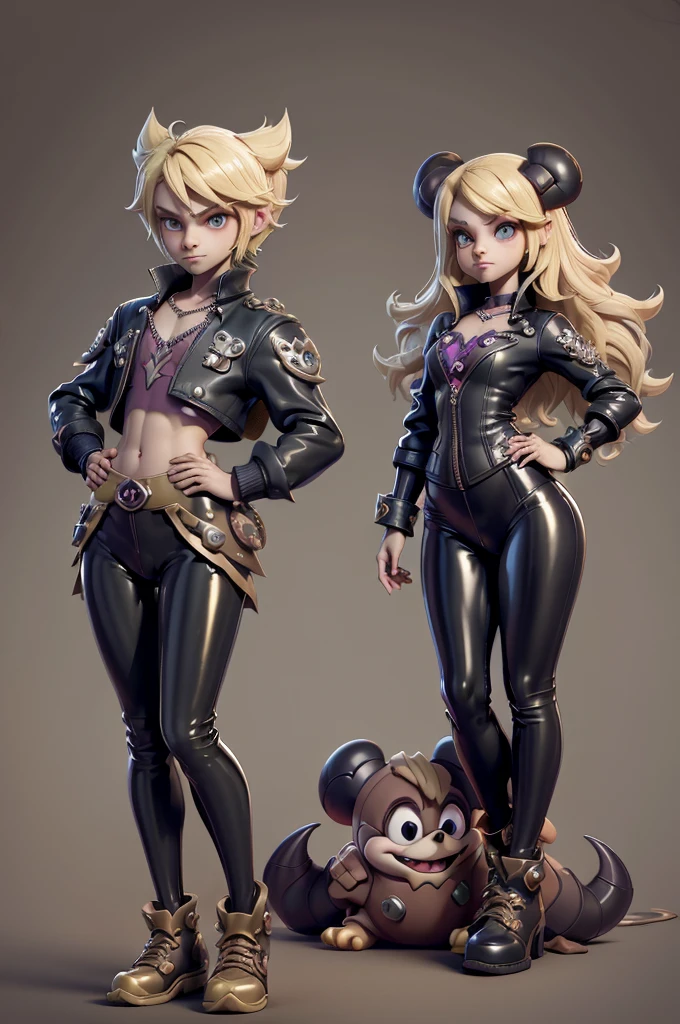 monstros estilos kingdom hearts, Animal-based,3d style, shadown monster, demons, darkness monster, Rayman Legends, mickey mouse character style, girl and boy, kingdom hearts, Light and warm knitwear, warm and cheerful colors, Wearing a magic sword, dark mouse in around, (raytrace),(((sexy e sensual))),((demon's crest)),(((chest-length latex leggings))),(((beautiful curves))),(((blonde))),((thin waist and thighs)),blondie hair