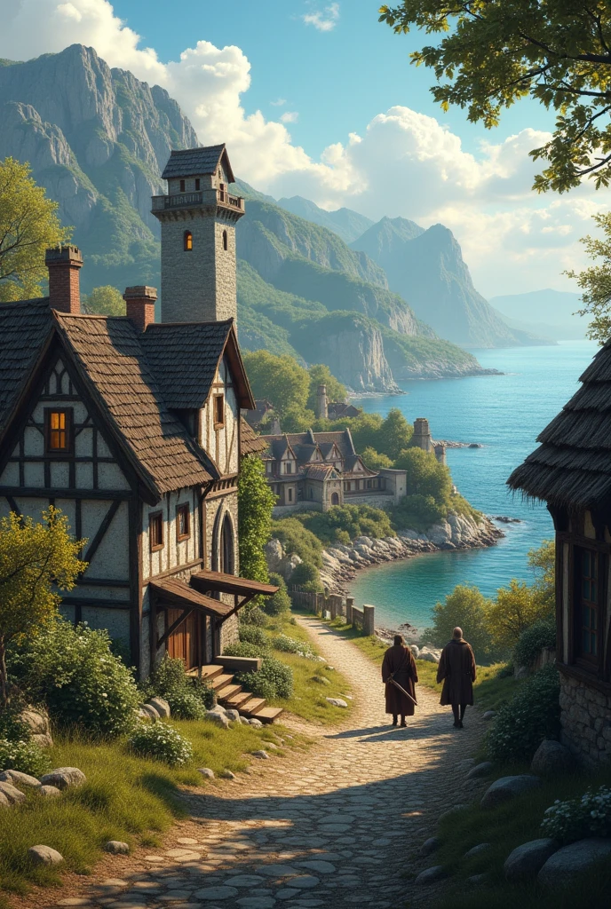 landscape :
the world of knights. Such a chilled old medieval village by the sea. They fish there and do field work but have a druid who makes really crazy healing medicine. Everything is mega idyllic like in a fairy tale film at the end and they have an arm with soldiers that are like a Scottish Viking mix all over 1,90 tall and extremely broad and muscular that bullets get stuck in their skin and it doesn't itch. But everyone was very nice and courteous and helpful.