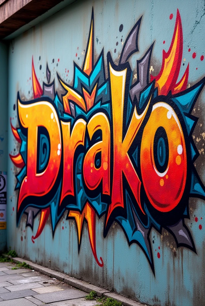 A graffiti on a wall with the name DRAKO