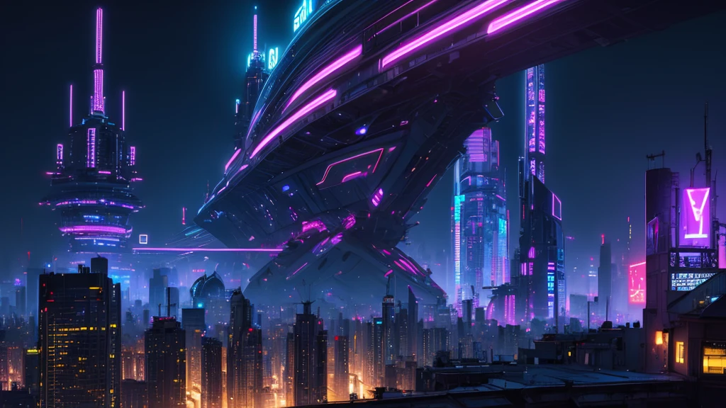 ((masterpiece)),((Highest quality)),((High Detail)), nobody, background, cyber punk, City, neon, night, Tower