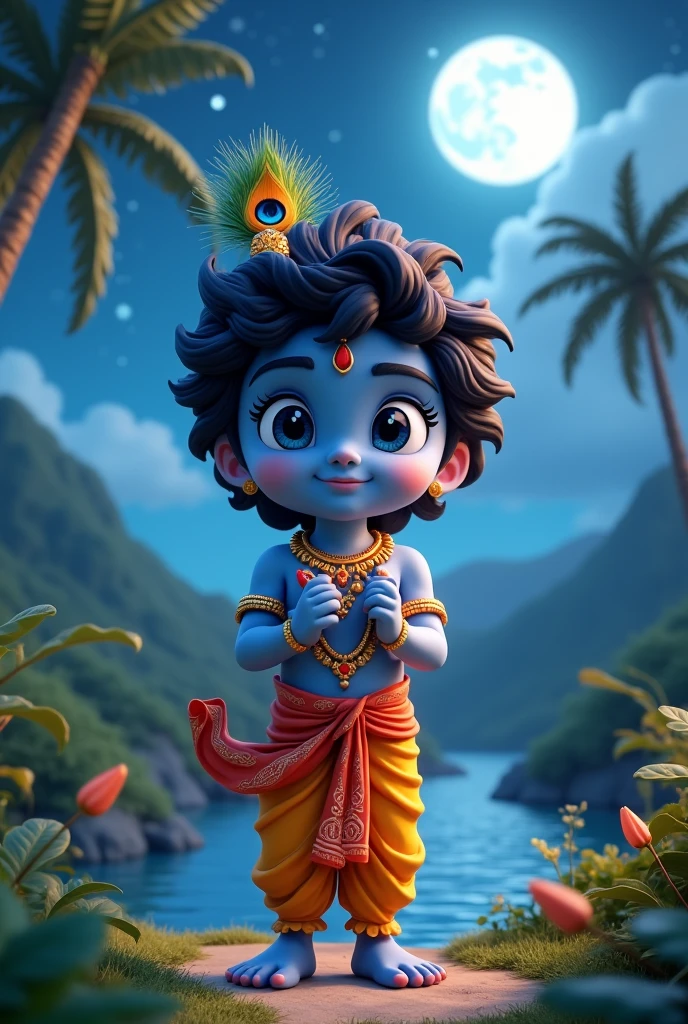 Krishna in night 3D cartoon