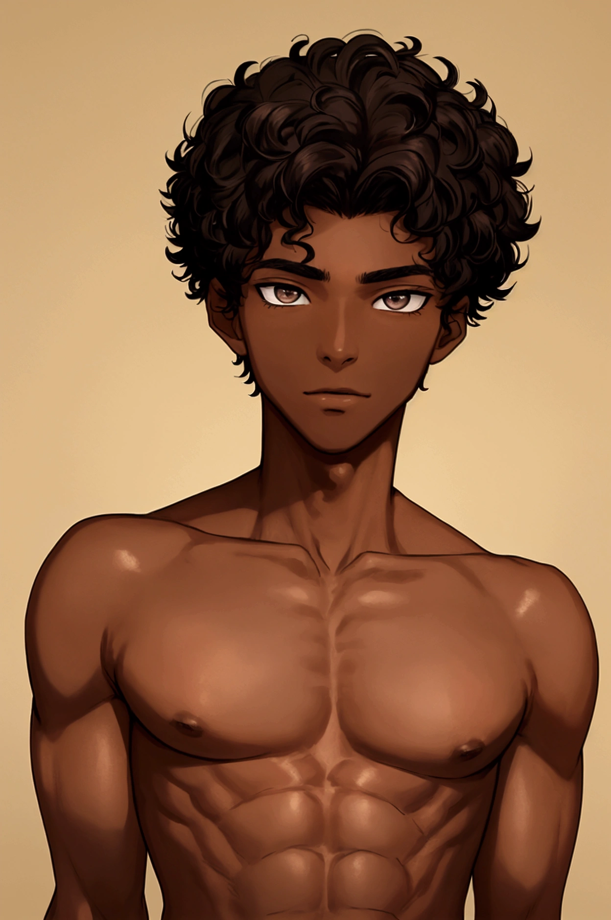 (A 17 year old with average physical appearance :), a 17 year old ager who is 1.80m tall and has dark skin. His eyes are brown and his short hair is black and curly. His face has mixed features, with a somewhat flat nose and a large but thin mouth. His body is very average, yes, with average musculature, typical of a young man of his age.)