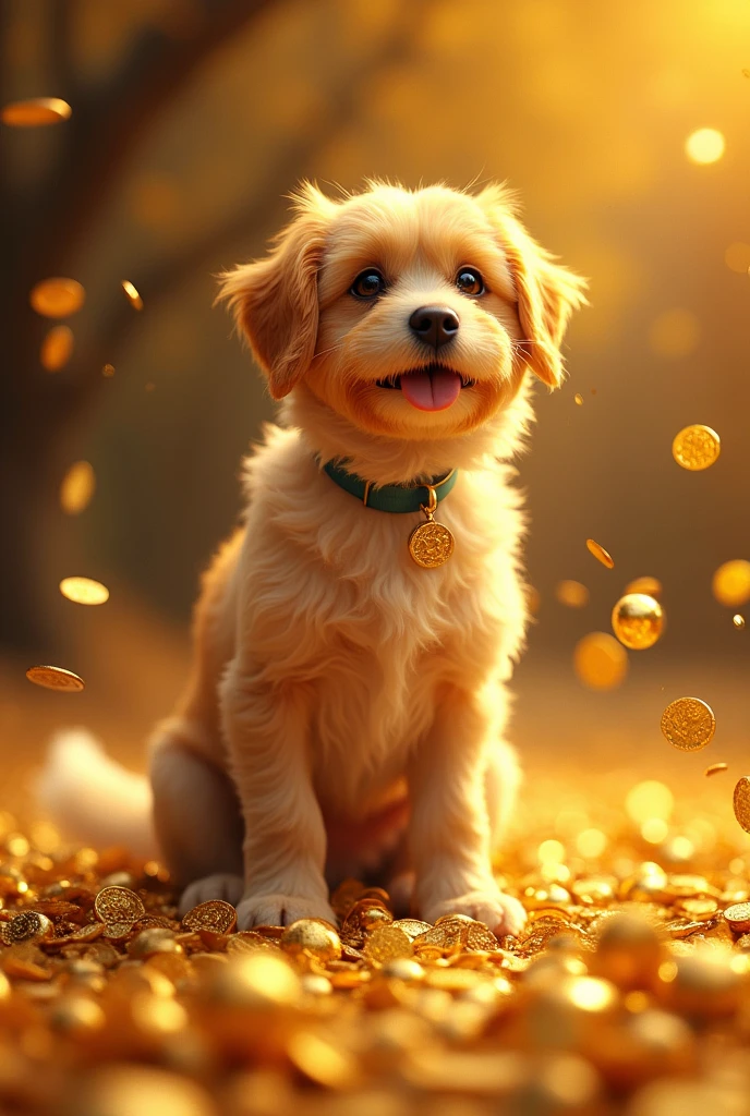 Gold Mountain, Gold coins, dog, Gold coins이 하늘에서 쏟아진다. Dazzling Gold, Golden Light, Golden Box, Gold coins,