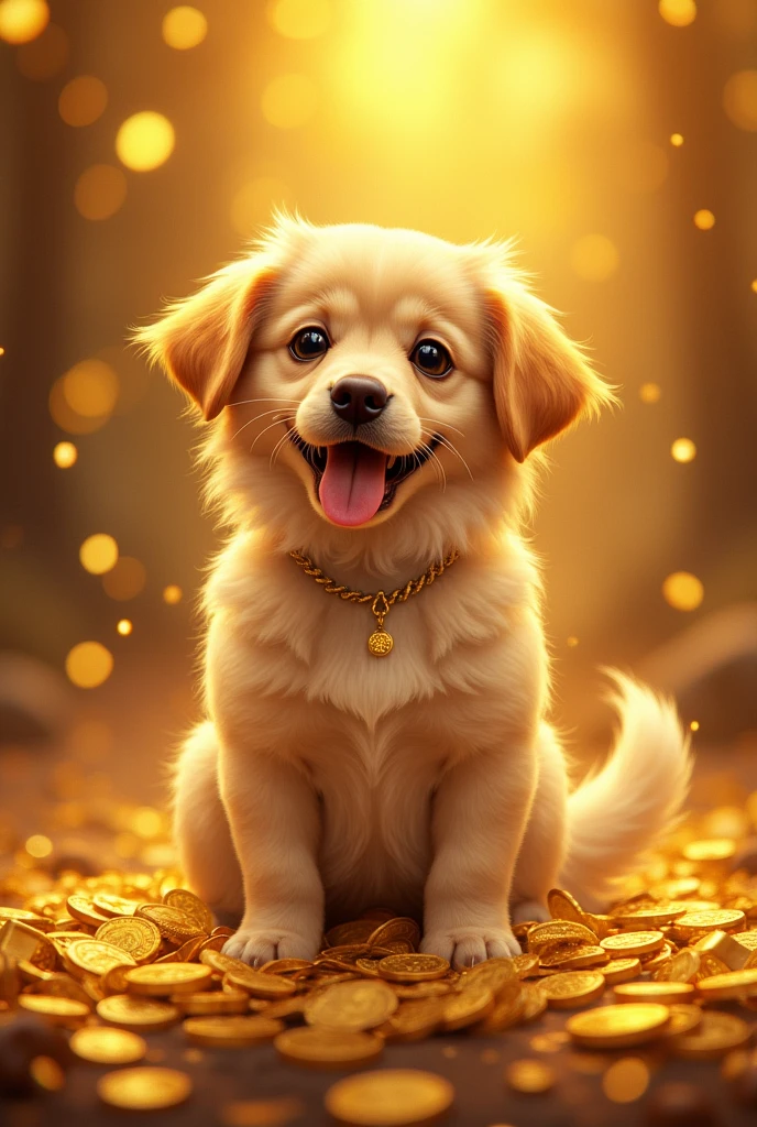 Gold Mountain, Gold coins, dog, Gold coins이 하늘에서 쏟아진다. Dazzling Gold, Golden Light, Golden Box, Gold coins,