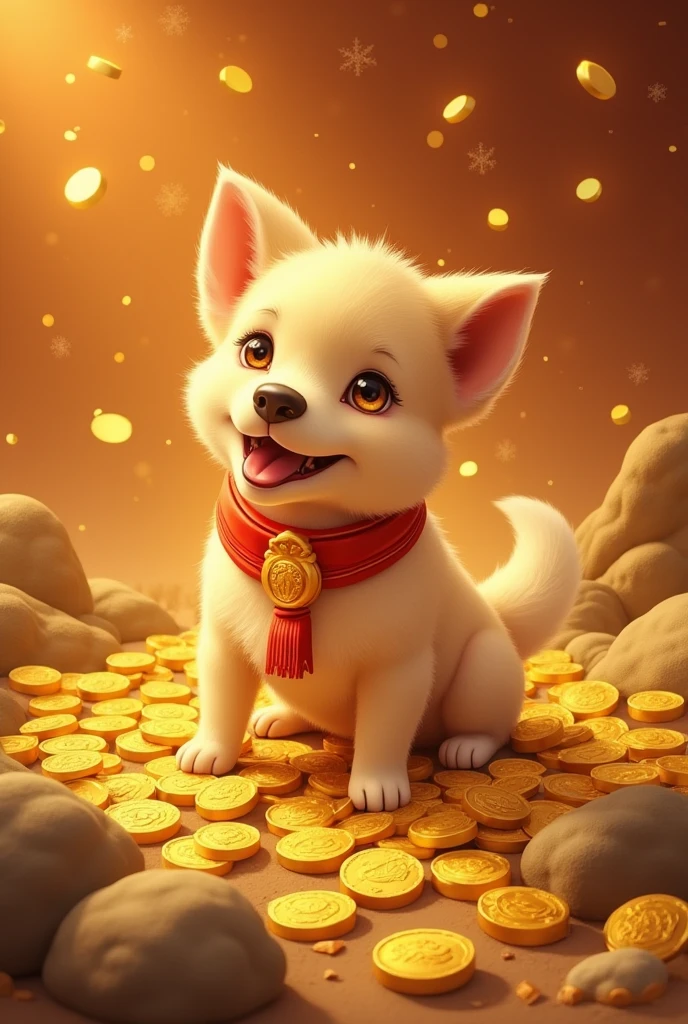 Gold Mountain, Gold coins, dog, Gold coins이 하늘에서 쏟아진다. Dazzling Gold, Golden Light, Golden Box, Gold coins,