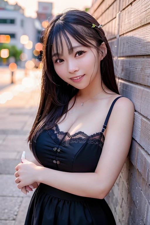 Leaning against a wall(Skin wounds:1.2), (Skin Dentition), black eye, 1woman, Age 25, (((woman))), alone, Realistic, Highest quality, photoRealistic, masterpiece, 8k, High resolution, alone, Highly detailed face, (Professional Lighting, Bokeh), (Particles of light, Lens flare, Glowing particles:0.6), (Dynamic pose:1.2), Soft lighting, View from below, Fashionable and trendy atmosphere, Japan, street, Tokyo, port, nulltree, Tokyo tower, ((Daytime)), null, ((Looking at the audience:1)), (Looking into the camera),(Portraiture:0.6), Cowboy Shot, nice, Are standing, Maintain the original face proportions, Broad shoulders, whole body, (Mid-chest), (Medium Hair), Brown Hair, Floating Hair, lips, lipstick, seductive smile, Floating Hair, smile, Open_mouth, teeth, blouse, (Floral summer dress:1), eyelash, Mole, (Mole under eye:1),
