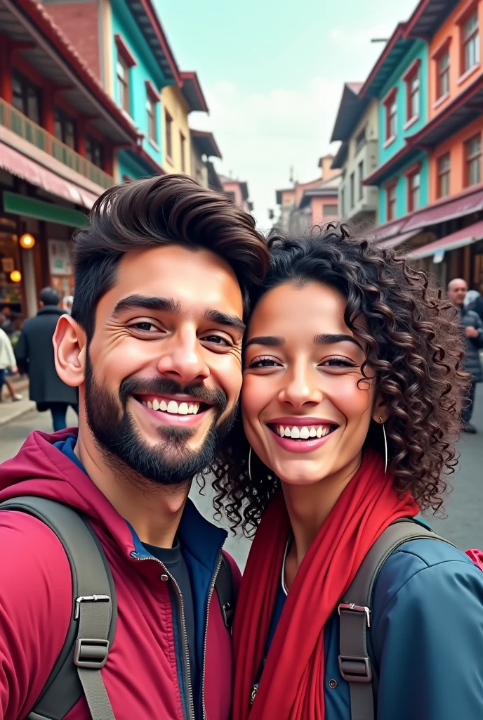 Selfie with Nepali bf having messi hair in street using snap cartoon filter in Nepal