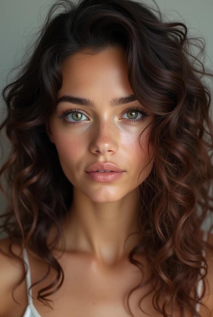 pretty ultra real brunette, european curly hair, realistic, 4k