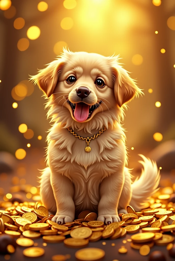 Gold Mountain, Gold coins, dog, Gold coins이 하늘에서 쏟아진다. Dazzling Gold, Golden Light, Golden Box, Gold coins,
