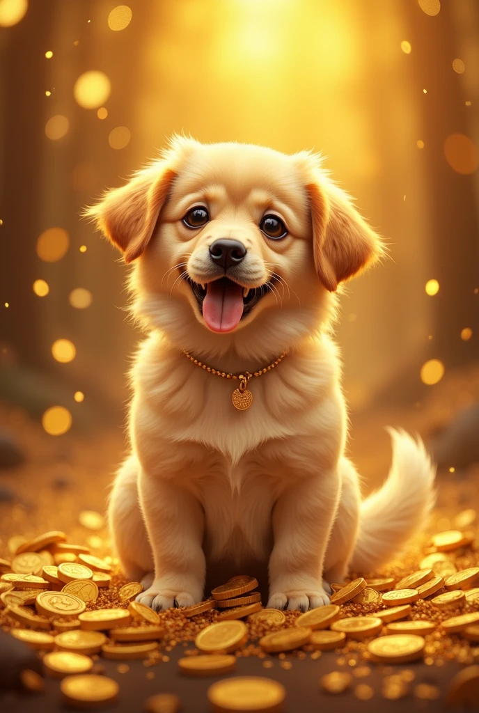 Gold Mountain, Gold coins, dog, Gold coins이 하늘에서 쏟아진다. Dazzling Gold, Golden Light, Golden Box, Gold coins,