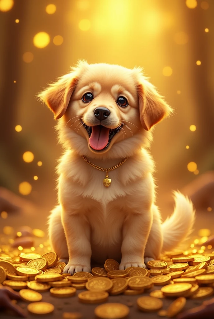 Gold Mountain, Gold coins, dog, Gold coins이 하늘에서 쏟아진다. Dazzling Gold, Golden Light, Golden Box, Gold coins,