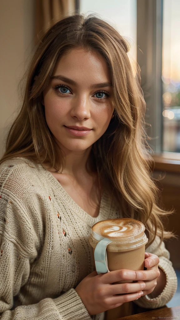 beautiful blonde wearing beige sweater (sipping coffee inside a modern café at sunset), very detailed, 2, innocent face, natural wavy hair, blue eyes, high resolution, masterpiece, best quality, intricate details, highly detailed, sharp focus, detailed skin, realistic skin texture, texture, detailed eyes, professional, 4k, charming smile, shot on Canon, 85mm, shallow depth of field, kodak vision color, perfect fit body, extremely detailed, foto_\(ultra\), photorealistic, realistic, post-processing, maximum detail, roughness, real life, ultra realistic, photorealism, photography, 8k uhd, photography
INFO
