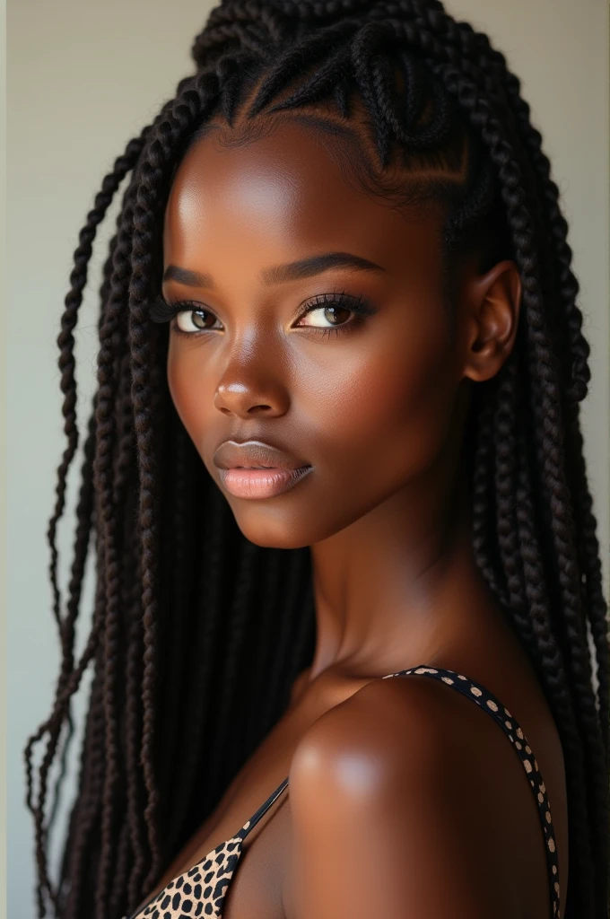 Beautiful chocolate skinned model with braided hair