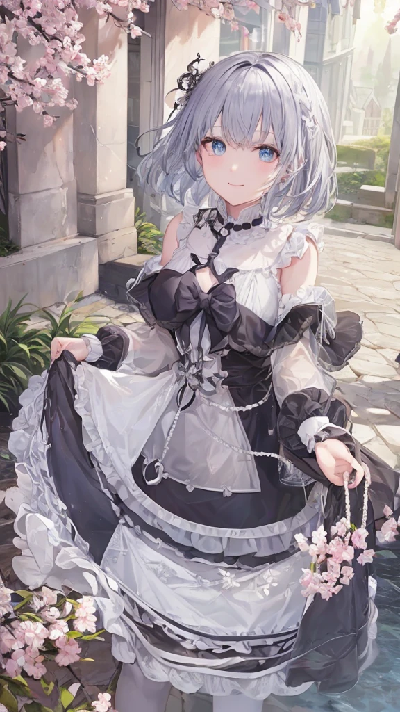 Ultra HD,Look at the viewers, Place your hands behind your back, and, 20-year-old, 非常にshort hair, Long bangs between the eyes, Pale blue eyes, Very detailed,(masterpiece、Highest quality),Gray Hair、Laughter、wonderful, Silver Hair, iris, short hair、 Fluttering Hair、Small face、明るいsmile、(Detailed face) ,Professional Lighting,wonderful風景,blue sky, sunlight,Looking down from above,Portraiture、Open your mouth、Flower Field、Her eyes were shining、Mysterious and enchanting atmosphere。With AI Painting、andてもshort hair, Long bangs between the eyes, Very detailed,(masterpiece、Highest quality)、alone、Gray Hair、Fantasy, Silver Hair, Fantasyな風景、smile、Open your mouth、short hair、short hair、hairpin、black eye、Grey Eyes、Beautiful Eyes、Black Shirt、White hoodie