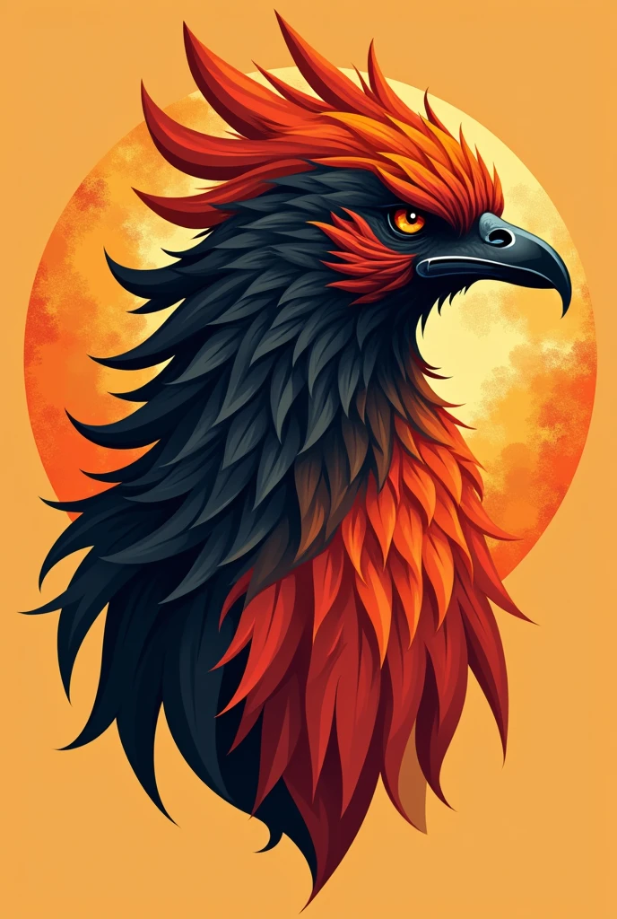 Phoenix head colored orange and black simple for tshirt design front view