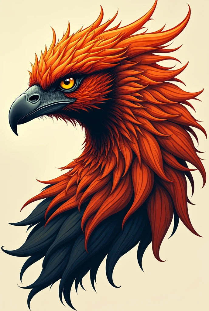 Phoenix head colored orange and black is looking in the front simple for tshirt design 