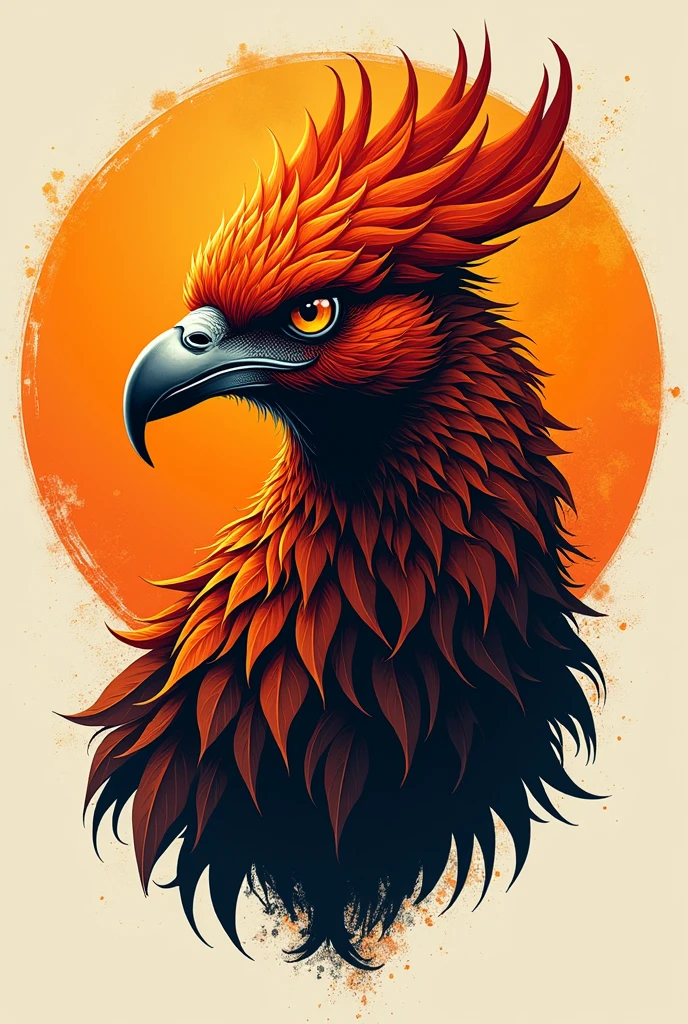 Phoenix head colored orange and black is looking in the front simple for tshirt design