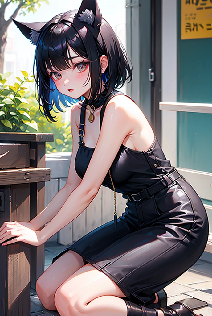 、accessories、bangs, Black Hair、Bob Hair、Dog ears、solo