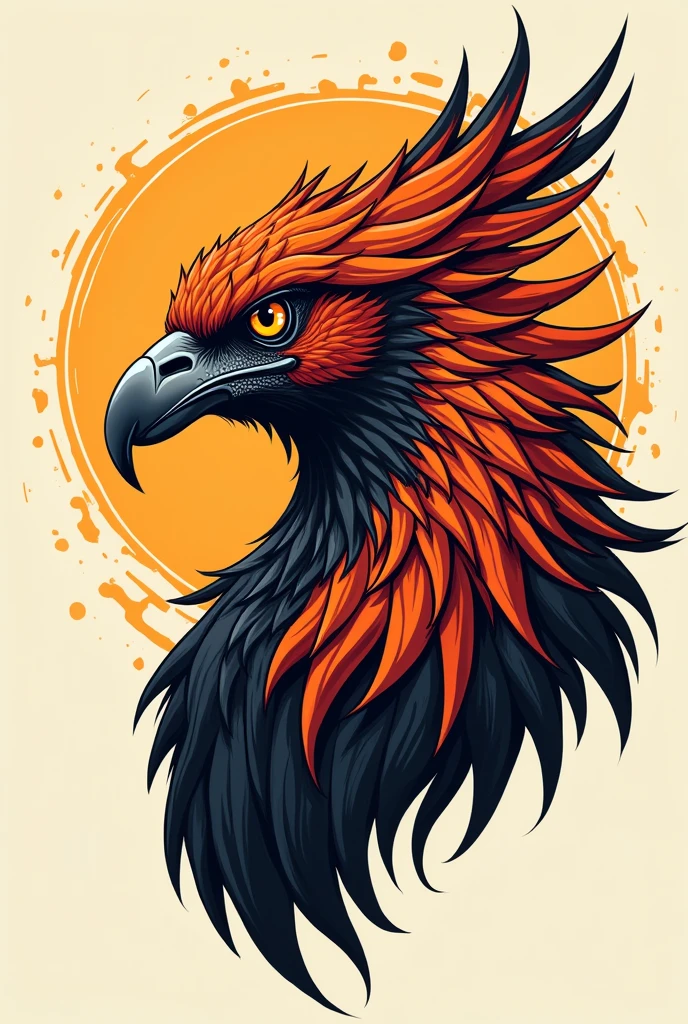 Phoenix head colored orange and black is looking in the front simple for tshirt design