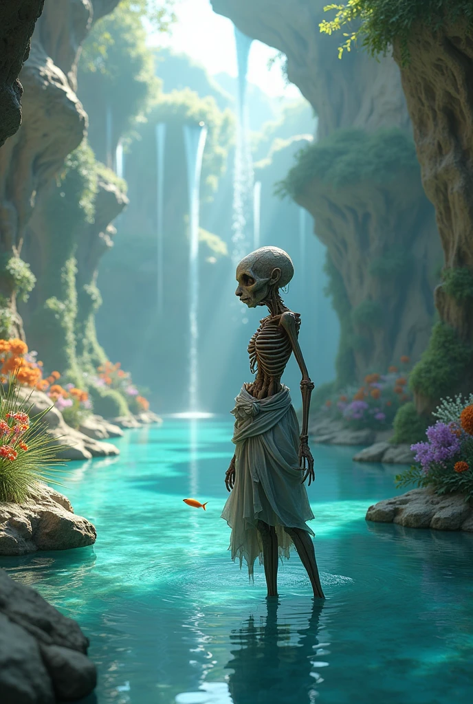 Une femme vielle de 1 millions d'années qui est vielle et très maigre qui se promène dans un parc aquatique