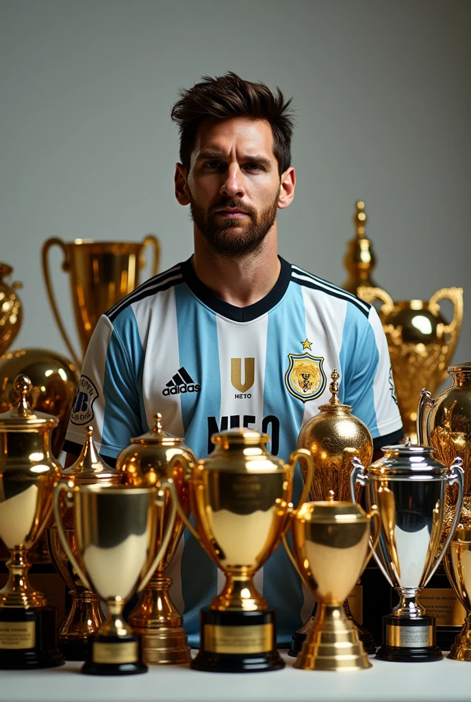 Messi with all of his Trophy.