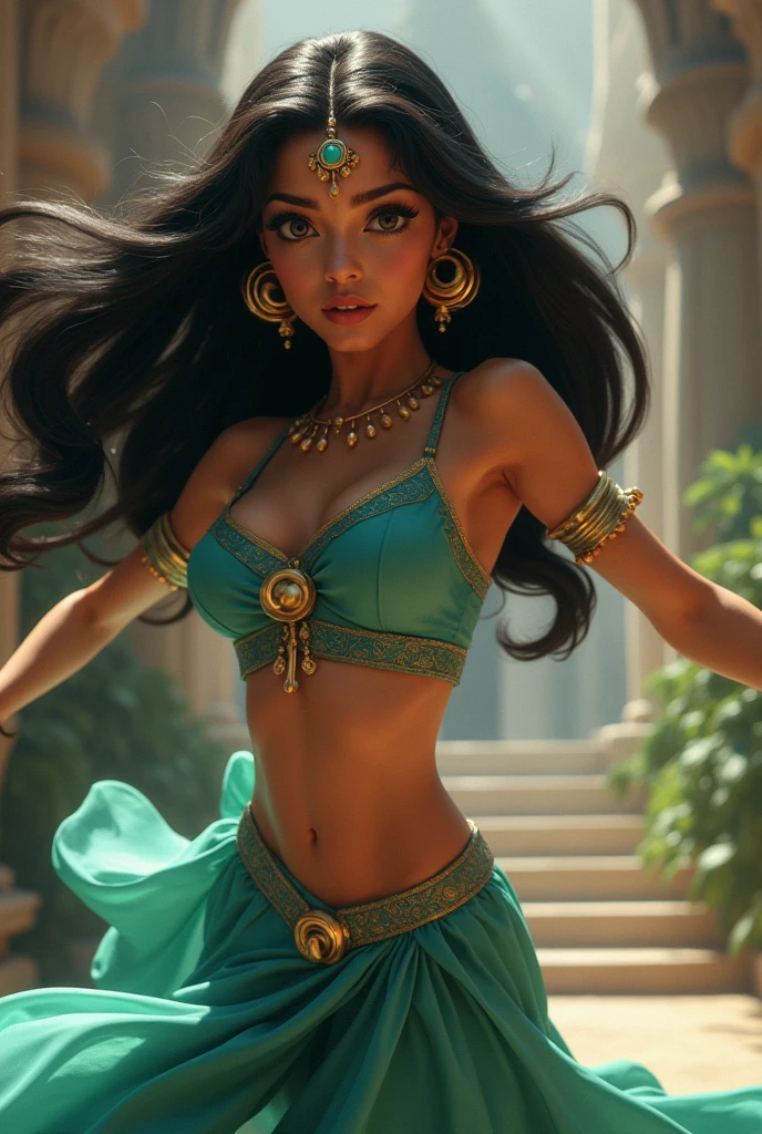 Stunning Princess Jasmine, photo in 8k, in action, cinematic.