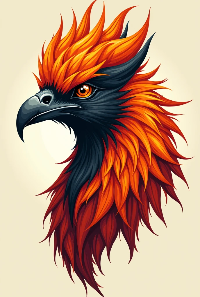 Phoenix head colored orange and black is looking in the front simple for tshirt design 