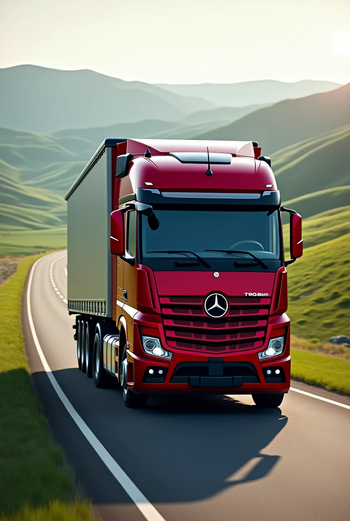 RED MERCEDES TRUCK ON THE ROAD