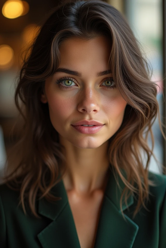 Une fille brune , jeune, yeux verts , francaise qui attire et qui inspire le desir