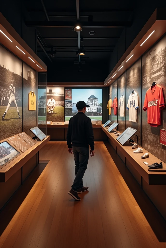 visiting a football exhibition with only him at the museum 