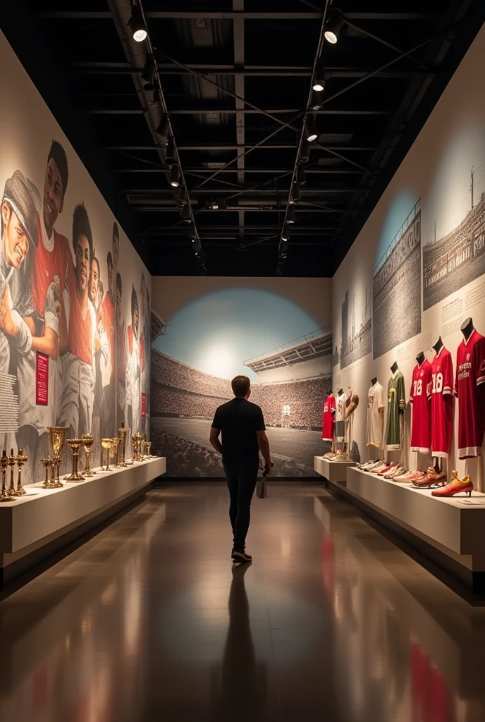 visiting a football exhibition with only him at the museum