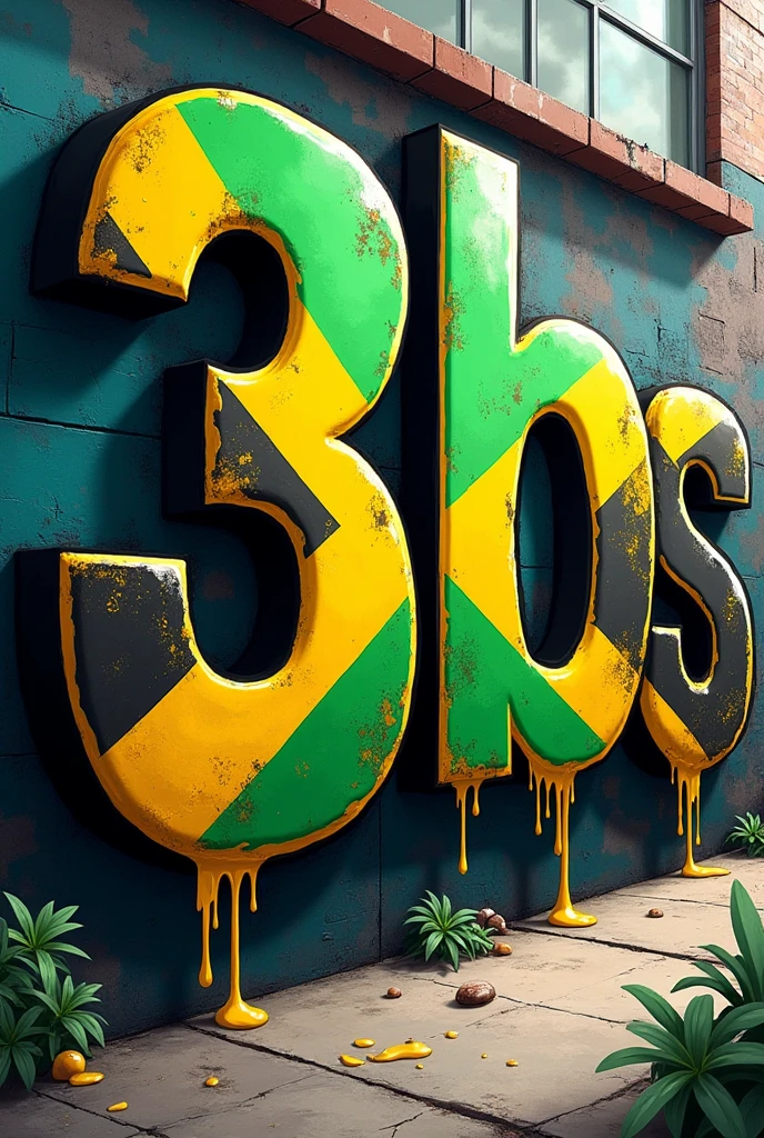 create an image with street art letters that contain the name 3B SYSTEMS with the colors of the Jamaican flag 
