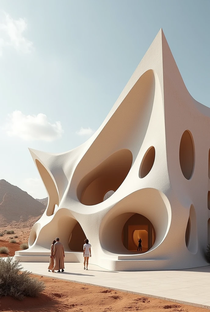Volumetric design of an art gallery in the folding style in a hot and dry climate